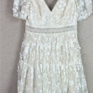 Davids Bridal Womens 3D Floral Lace Dress 12 Deep Vneck Cottagecore Romantic